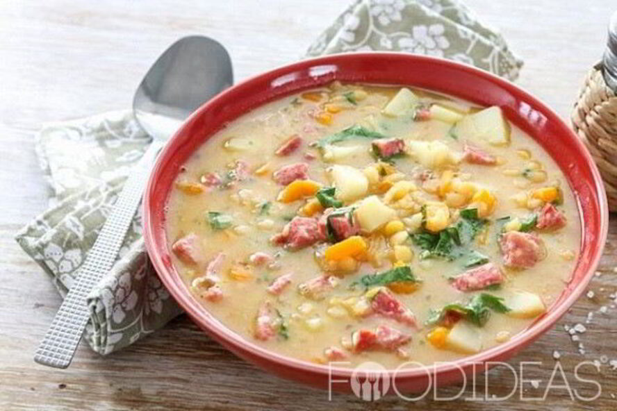 Рецепт горохового супа с колбасой