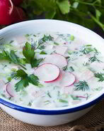 Окрошка классическая с колбасой на кефире