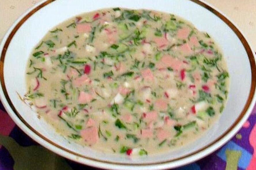 Рецепт окрошки на кефире классическая с колбасой