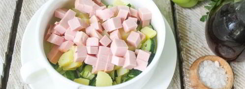 окрошка на квасе с колбасой и болгарским перцем. Шаг 7