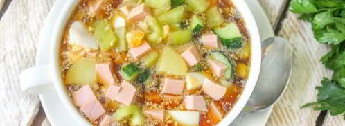 окрошка на квасе с колбасой и болгарским перцем. Шаг 10