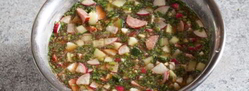 окрошка на квасе с полукопченой колбасой. Шаг 13