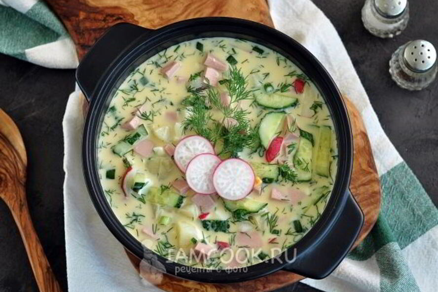 Рецепт окрошки с колбасой на айране