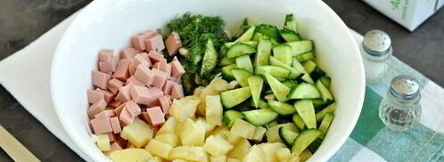 окрошка с колбасой на айране. Шаг 7