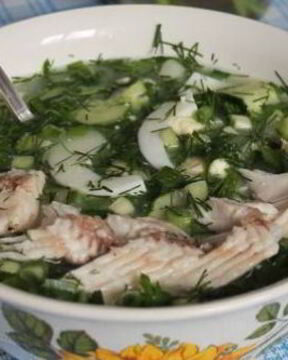 Окрошка с рыбой и редькой