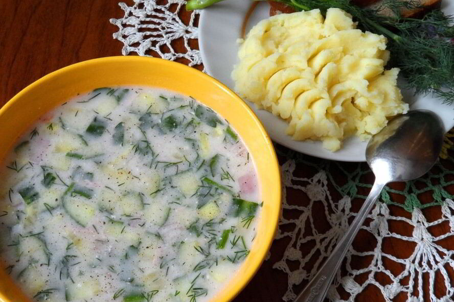 Рецепт окрошки с вареной колбасой