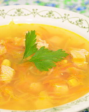 Куриный суп с овощами и сметаной