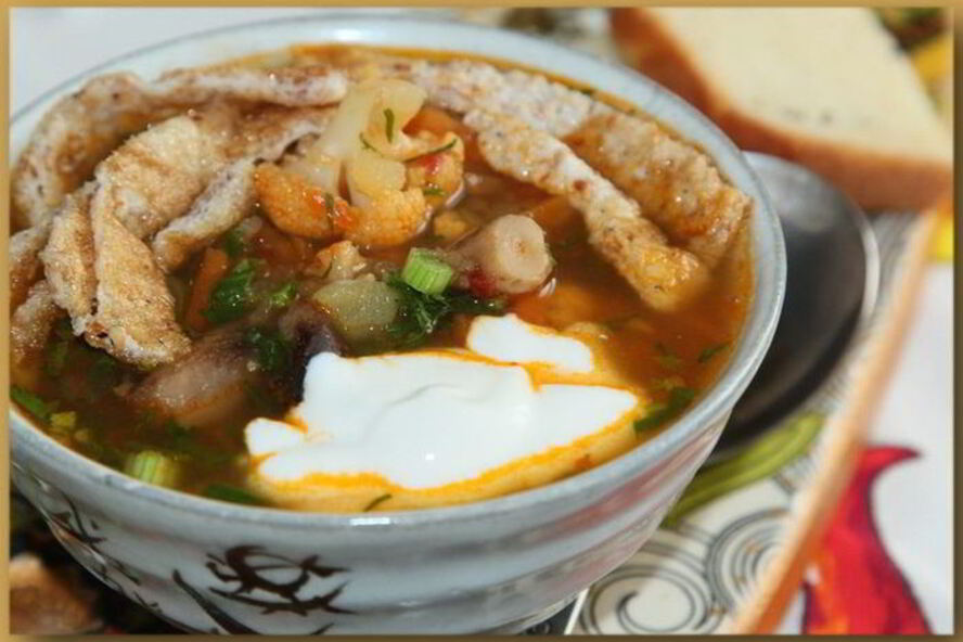 Рецепт овощного супа с белково-кунжутным омлетом