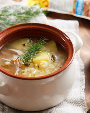 Рассольник на курином бульоне с булгуром