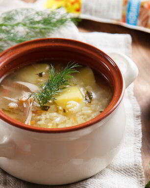 Рассольник на курином бульоне с булгуром