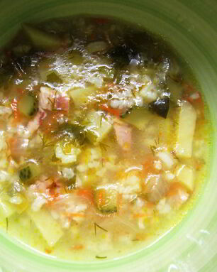 Рассольник по-деревенски с курицей