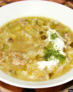 Суп Рассольник с рисом солеными огурцами и курицей