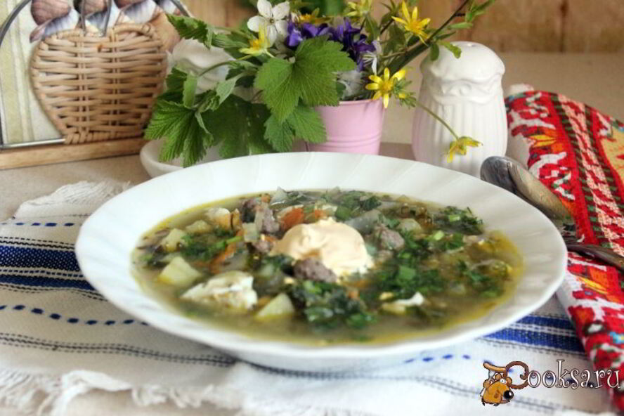Рецепт зеленых весенних щей с фрикадельками