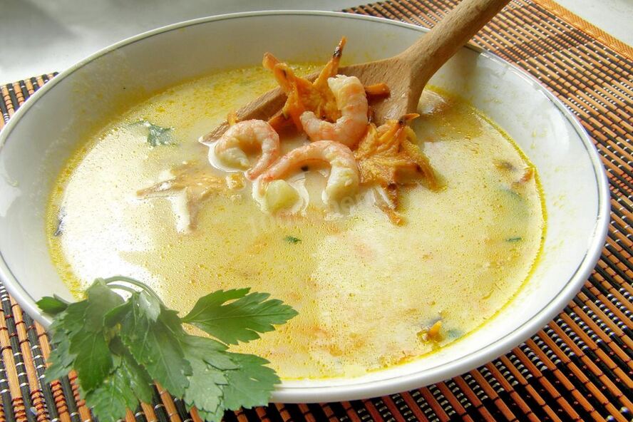 Рецепт сливочного супа с креветками