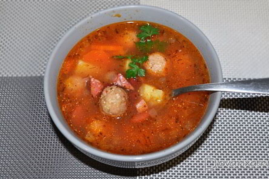 Рецепт солянки с фрикадельками и фасолью