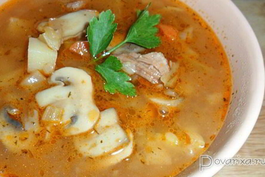 Рецепт супа-солянки с грибами и капустой