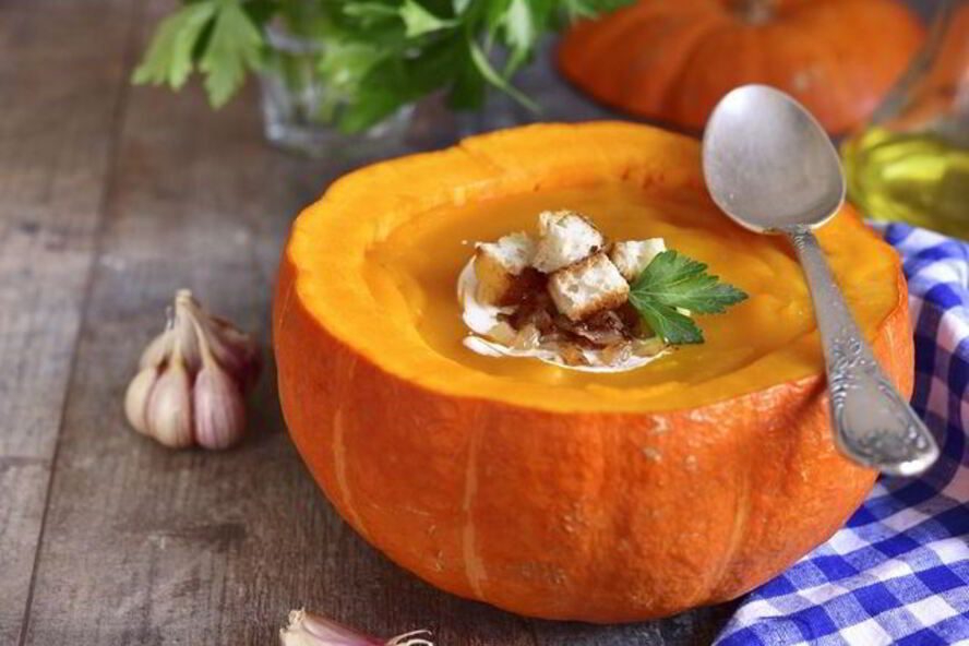 Рецепт сырного супа-пюре из тыквы с гренками