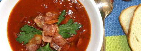 томатный суп с охотничьими колбасками и беконом. Шаг 5