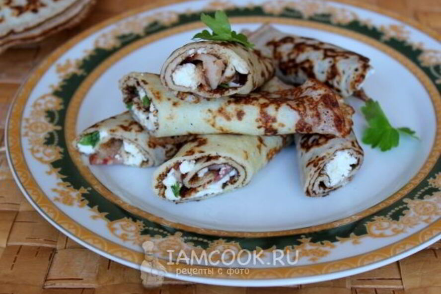 Рецепт блинов с беконом и брынзой