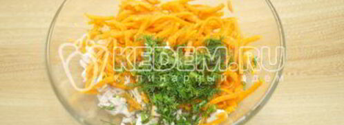 блины с курицей и морковью по-корейски. Шаг 9