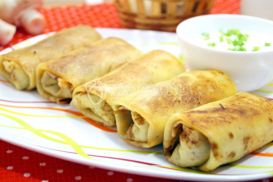 Рецепт блинов с мясом и грибами