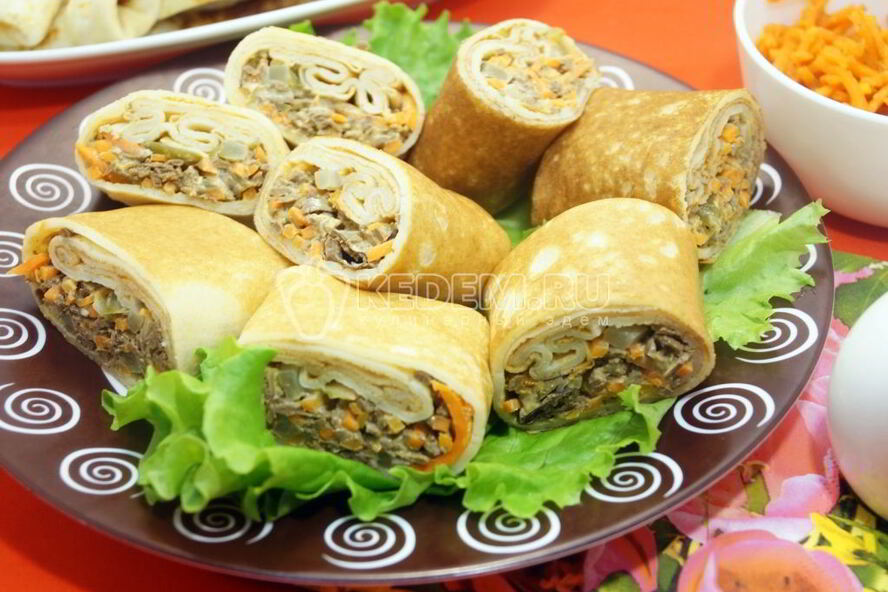 Рецепт блинов с печенью закусочные