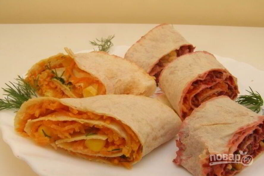 Рецепт рулетов из лаваша с овощными начинками