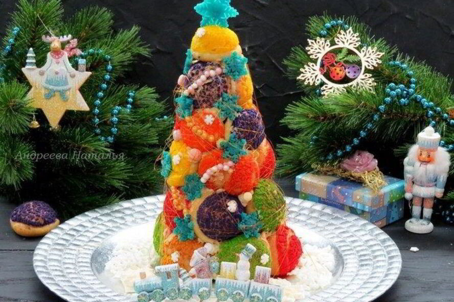 Рецепт елочки из пирожных шу с пломбирным кремом