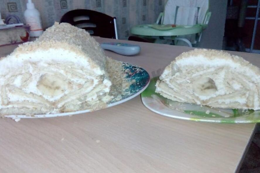 Рецепт торта творожного домик из печенья с бананом