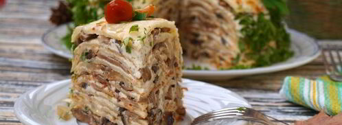 закусочный блинный торт с шампиньонами. Шаг 9