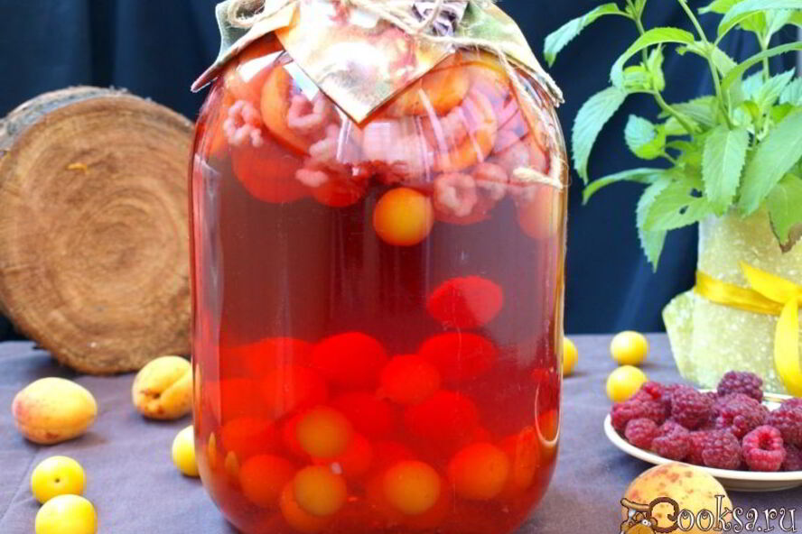 Рецепт компота с абрикосами, малиной и алычой на зиму