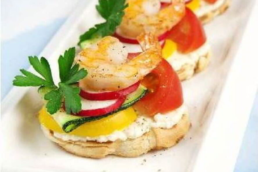 Рецепт брускетты с креветками, жаренными на гриле