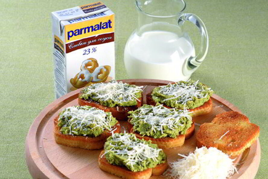 Рецепт брускетты со сливочным пюре из горошка с мятой