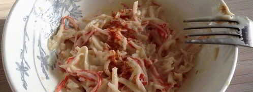 брускетты с крабовыми палочками, айоли и огурцом. Шаг 5