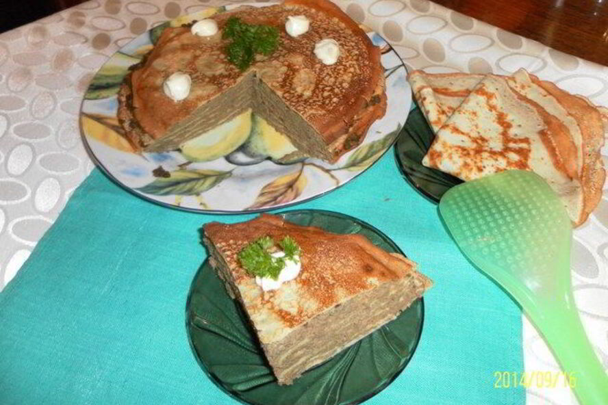 Рецепт блинного печеночного торта