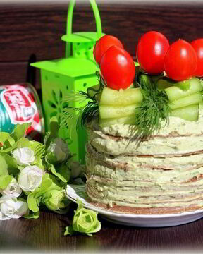 Печеночный торт с нежным гороховым паштетом