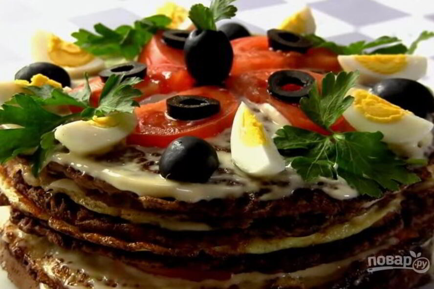 Рецепт печеночного торта с омлетом