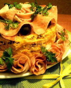 Закусочный блинно-печеночный торт