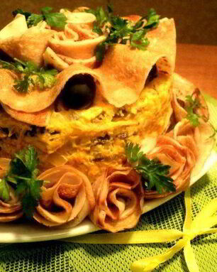 Закусочный блинно-печеночный торт