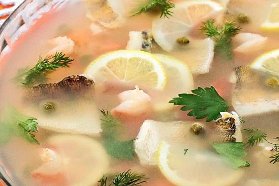 Рецепт заливного из судака и креветок