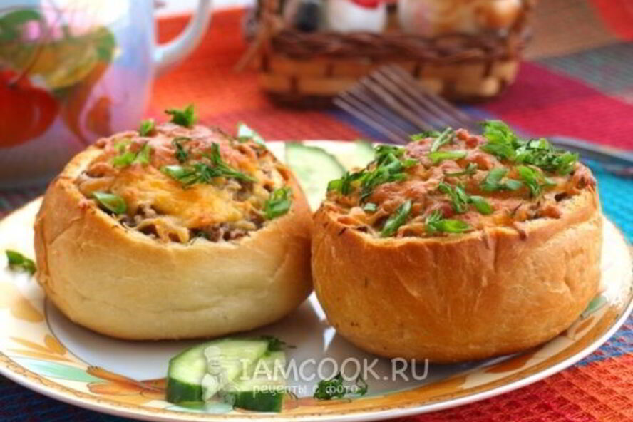 Рецепт жульена из шампиньонов в булочке